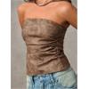 imageMakeMeChic Womens PU Leather Top Strapless Ruched Bandeau Sleeveless Party Tube TopsBrown