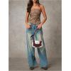 imageMakeMeChic Womens PU Leather Top Strapless Ruched Bandeau Sleeveless Party Tube TopsBrown