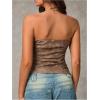 imageMakeMeChic Womens PU Leather Top Strapless Ruched Bandeau Sleeveless Party Tube TopsBrown