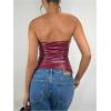 imageMakeMeChic Womens PU Leather Top Strapless Ruched Bandeau Sleeveless Party Tube TopsBurgundy