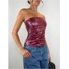 imageMakeMeChic Womens PU Leather Top Strapless Ruched Bandeau Sleeveless Party Tube TopsBurgundy