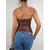 imageMakeMeChic Womens PU Leather Top Strapless Ruched Bandeau Sleeveless Party Tube TopsCoffee Brown a