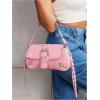imageMakeMeChic Womens Shoulder Bags Y2K PU Leather Clutch Small Purse Hobo BagsPink