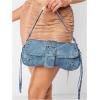 imageMakeMeChic Womens Shoulder Bags Y2K PU Leather Clutch Small Purse Hobo BagsWash Blue