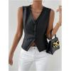 imageMakeMeChic Womens Vest Tops PU Leather Button Down V Neck Sleeveless Cropped Vest Blazer WaistcoatBlack