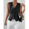 imageMakeMeChic Womens Vest Tops PU Leather Button Down V Neck Sleeveless Cropped Vest Blazer WaistcoatBlack
