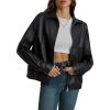 imageMakeMeChic Womens Faux Leather Shacket Long Sleeve Zip Up Motorcycle Jacket Biker CoatBlack