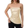 imageMakeMeChic Womens Faux Leather Strapless Tube Bar Tops Asymmetrical Ruched Backless Corset Crop TopsApricot