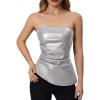 imageMakeMeChic Womens Faux Leather Strapless Tube Bar Tops Asymmetrical Ruched Backless Corset Crop TopsSilver