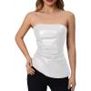 imageMakeMeChic Womens Faux Leather Strapless Tube Bar Tops Asymmetrical Ruched Backless Corset Crop TopsWhite