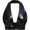 imageMakeMeChic Womens Faux PU Leather Deep V Neck Sleeveless Backless Camisole Crop Halter TopsBlack