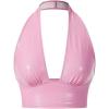 imageMakeMeChic Womens Faux PU Leather Deep V Neck Sleeveless Backless Camisole Crop Halter TopsPink