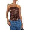 imageMakeMeChic Womens PU Leather Top Strapless Ruched Bandeau Sleeveless Party Tube TopsCoffee Brown a