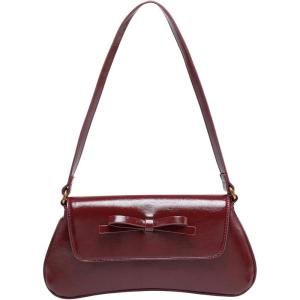 imageMakeMeChic Womens Cheetah Print Purse Faux Leather Leopard Bow Y2K Flap Shoulder BagBurgundy