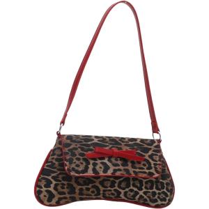 imageMakeMeChic Womens Cheetah Print Purse Faux Leather Leopard Bow Y2K Flap Shoulder BagRed