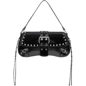 imageMakeMeChic Womens Shoulder Bags Y2K PU Leather Clutch Small Purse Hobo BagsBlack