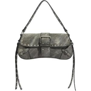 imageMakeMeChic Womens Shoulder Bags Y2K PU Leather Clutch Small Purse Hobo BagsGrey
