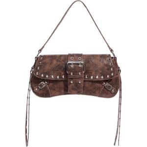 imageMakeMeChic Womens Shoulder Bags Y2K PU Leather Clutch Small Purse Hobo BagsLight Brown