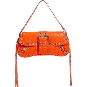 imageMakeMeChic Womens Shoulder Bags Y2K PU Leather Clutch Small Purse Hobo BagsOrange