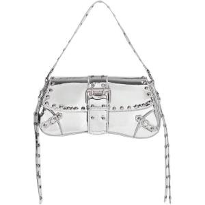 imageMakeMeChic Womens Shoulder Bags Y2K PU Leather Clutch Small Purse Hobo BagsSilver