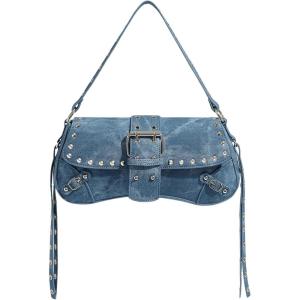 imageMakeMeChic Womens Shoulder Bags Y2K PU Leather Clutch Small Purse Hobo BagsWash Blue