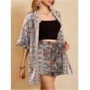 imageMakeMeChic Womens Boho 2 Piece Outfits Tropical Open Front Kimono Blouse and Shorts SetApricot C