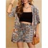 imageMakeMeChic Womens Boho 2 Piece Outfits Tropical Open Front Kimono Blouse and Shorts SetApricot C