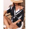 imageMakeMeChic Womens Boho 2 Piece Outfits Tropical Open Front Kimono Blouse and Shorts SetBlack