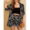 imageMakeMeChic Womens Boho 2 Piece Outfits Tropical Open Front Kimono Blouse and Shorts SetBlack E