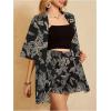 imageMakeMeChic Womens Boho 2 Piece Outfits Tropical Open Front Kimono Blouse and Shorts SetBlack E