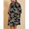 imageMakeMeChic Womens Boho 2 Piece Outfits Tropical Open Front Kimono Blouse and Shorts SetBlack E