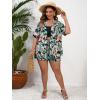 imageMakeMeChic Womens Boho 2 Piece Outfits Tropical Open Front Kimono Blouse and Shorts SetBlack Multi