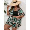 imageMakeMeChic Womens Boho 2 Piece Outfits Tropical Open Front Kimono Blouse and Shorts SetBlack Multi