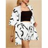 imageMakeMeChic Womens Boho 2 Piece Outfits Tropical Open Front Kimono Blouse and Shorts SetBlack and White a