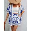 imageMakeMeChic Womens Boho 2 Piece Outfits Tropical Open Front Kimono Blouse and Shorts SetBlue B