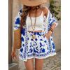 imageMakeMeChic Womens Boho 2 Piece Outfits Tropical Open Front Kimono Blouse and Shorts SetBlue B