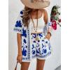 imageMakeMeChic Womens Boho 2 Piece Outfits Tropical Open Front Kimono Blouse and Shorts SetBlue B
