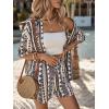 imageMakeMeChic Womens Boho 2 Piece Outfits Tropical Open Front Kimono Blouse and Shorts SetMulti Color
