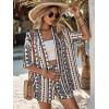 imageMakeMeChic Womens Boho 2 Piece Outfits Tropical Open Front Kimono Blouse and Shorts SetMulti Color