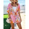 imageMakeMeChic Womens Boho 2 Piece Outfits Tropical Open Front Kimono Blouse and Shorts SetMulti Pink