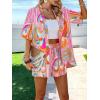 imageMakeMeChic Womens Boho 2 Piece Outfits Tropical Open Front Kimono Blouse and Shorts SetMulti Pink