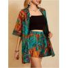 imageMakeMeChic Womens Boho 2 Piece Outfits Tropical Open Front Kimono Blouse and Shorts SetMulticolor