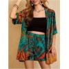 imageMakeMeChic Womens Boho 2 Piece Outfits Tropical Open Front Kimono Blouse and Shorts SetMulticolor