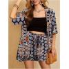 imageMakeMeChic Womens Boho 2 Piece Outfits Tropical Open Front Kimono Blouse and Shorts SetMulticolor E