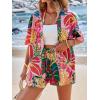 imageMakeMeChic Womens Boho 2 Piece Outfits Tropical Open Front Kimono Blouse and Shorts SetMulticolor G