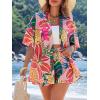 imageMakeMeChic Womens Boho 2 Piece Outfits Tropical Open Front Kimono Blouse and Shorts SetMulticolor G