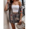 imageMakeMeChic Womens Boho 2 Piece Outfits Tropical Open Front Kimono Blouse and Shorts SetPaisley Multi