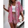 imageMakeMeChic Womens Boho 2 Piece Outfits Tropical Open Front Kimono Blouse and Shorts SetPink