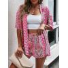 imageMakeMeChic Womens Boho 2 Piece Outfits Tropical Open Front Kimono Blouse and Shorts SetPink