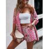 imageMakeMeChic Womens Boho 2 Piece Outfits Tropical Open Front Kimono Blouse and Shorts SetPink